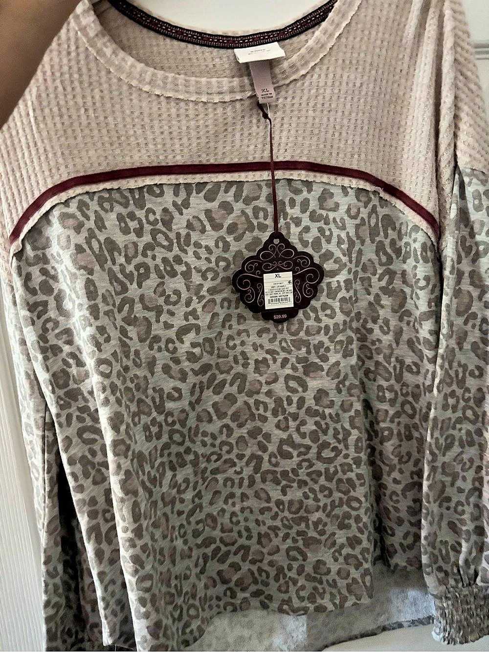 A New Day Long Sleeve Animal Print Top in Gray & White